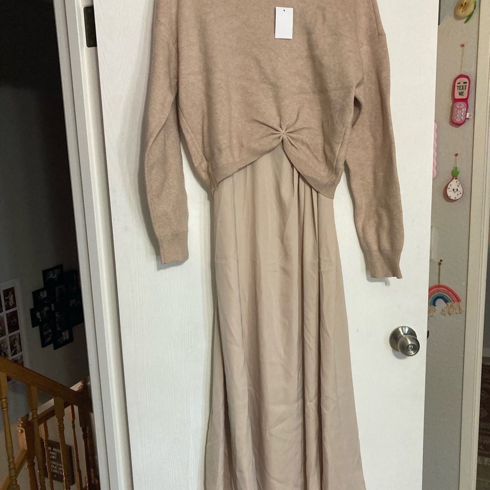 Rachel Zoe “Twofer” Beige Sweater Dress Set